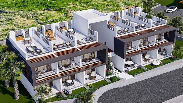 Студия 60 м2 с собственным садом 10 м2 в новом комплексе с видом на море и горы 
