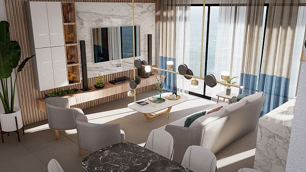 3-комнатные дуплекс апартаменты 80 м2 в элитном комплексе в 100 метрах от собственного пляжа